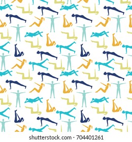  yoga poses and health care pattern for fitness symbols. Vector yoga background design elements or logo templates for spa center or yoga studio