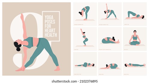 Yoga poses For Heart Health. Young woman practicing Yoga poses. Woman workout fitness and exercises.