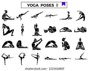 Yoga poses icon set.