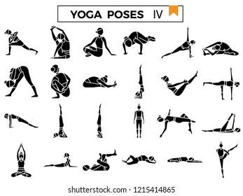 Yoga poses icon set.