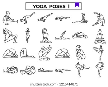 Yoga poses icon set.