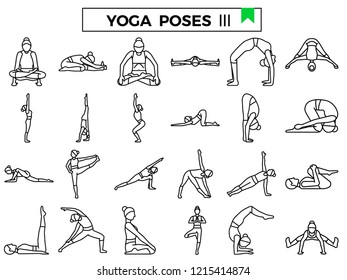 Yoga poses icon set.