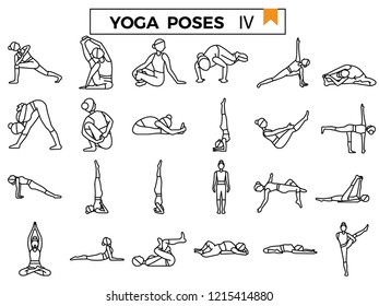 Yoga poses icon set.