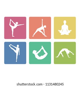 Yoga poses icon set square