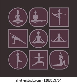 yoga poses icon set. vector illustration