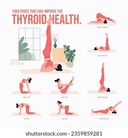 Yoga poses to Improve the Thyroid Health. Young woman practicing Yoga pose. Woman workout fitness, aerobic and exercises.