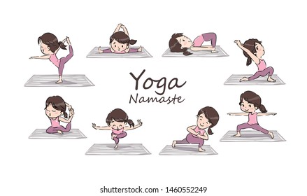 Yoga Poses Infographic Elements with captions. Vector illustration. 