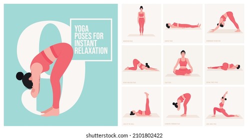 Yoga poses For instant relaxation. Young woman practicing Yoga poses. 