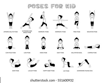 yoga poses kid vector illustration monochrome stock vector royalty free 551600932 shutterstock