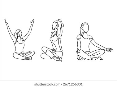 Yoga Poses Line . continuous line drawing. Editable stroke.