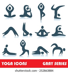 Yoga poses logo abstract people vector icons, part 1, gray series