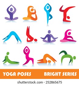 Yoga poses logo abstract people vector icons, part 1, bright series