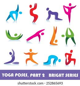 Yoga poses logo abstract people vector icons, part 2, bright series