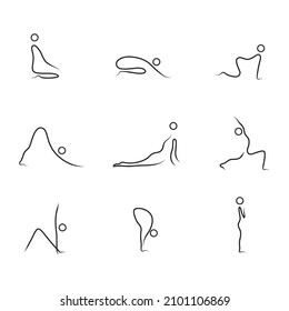 Yoga Poses Meditation Sport Healthy Human Simple Art Vector. Black and white. White background. One line drawing.