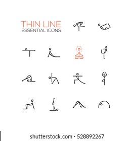 Yoga poses - modern vector simple thin line design icons set.