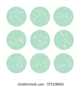 Yoga poses, yoga pants set. Hand draw vector.