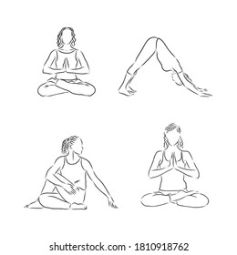 Yoga poses, yoga pants, yoga poses, vector sketch illustration