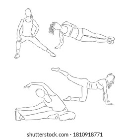 Posturas de yoga, pantalones de yoga, poses de yoga, dibujos vectoriales
