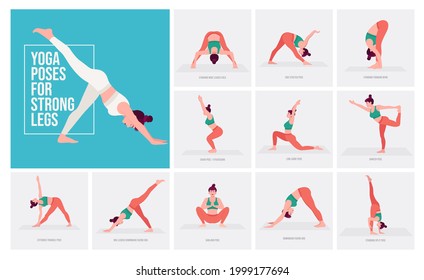 Yoga poses For Period Pain . Young woman practicing Yoga pose. Woman workout fitness, aerobic and exercises. Vector Illustration.	