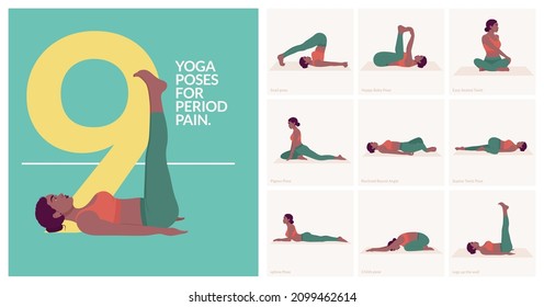 Yoga poses For PERIOD PAIN . Young woman practicing Yoga poses. Woman workout fitness and exercises.