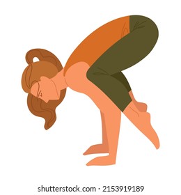 Yoga poses and physical exercises of woman. Vector illustrations of girl stretching body. Cartoon female character training in gym or at home isolated on white