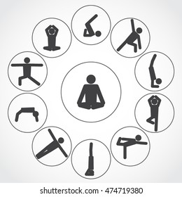 yoga poses pictogram set / vector icon collection