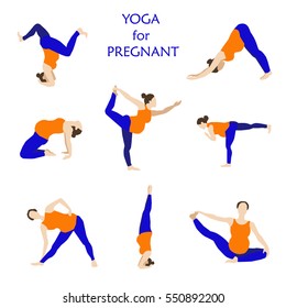 Yoga poses for pregnant women flat style illustration