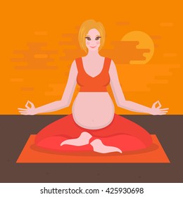 yoga poses for pregnant women, future mother, healthy lifestyle exercises, baby care, motherhood and fitness flat