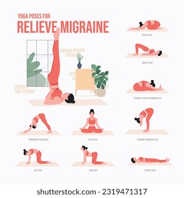 Yoga poses For Relieve Migraine. Young woman practicing Yoga pose. Woman workout fitness, aerobic and exercises