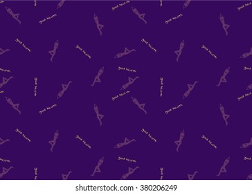 Yoga poses as seamless on violet background
