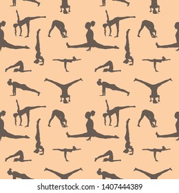 yoga poses seamless pattern. color vector illustration.