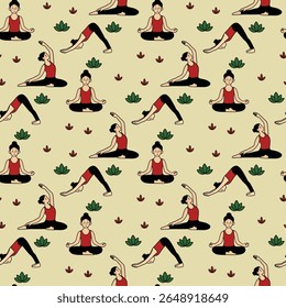 Yoga poses seamless pattern illustration in vector that suitable for sports background themed. It's also great for backdrops, wallpapers, printing.