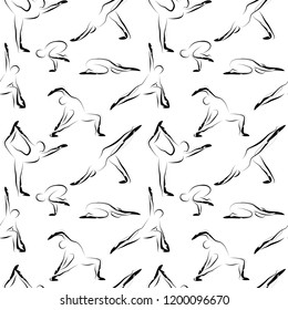 Yoga poses seamless vector pattern