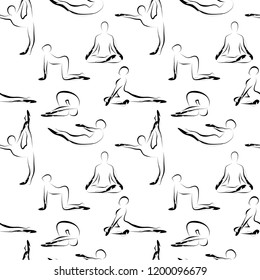 Yoga poses seamless vector pattern
