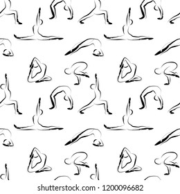 Yoga poses seamless vector pattern