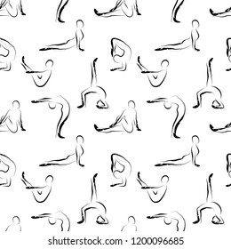 Yoga poses seamless vector pattern