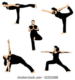 Yoga Poses Set in Black