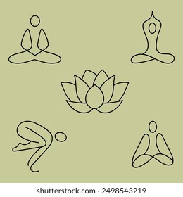 Yoga poses set hand-drawn balance and harmony of the lotus line
