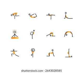 Yoga poses - set of line design style icons