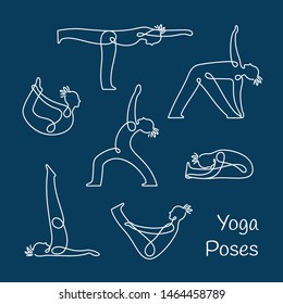 Yoga poses set, linear icons.