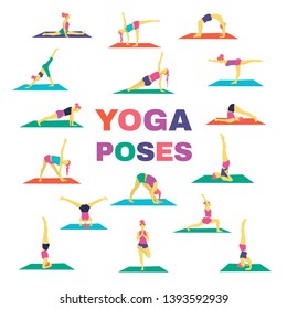 Yoga poses set. multicolor vector illustration on white background