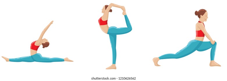 Yoga poses set vector illustration. Isolated on white background with shadows and highlights