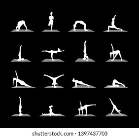 Yoga poses set. vector illustration on black background