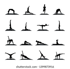 Yoga poses set. vector silhouette illustration on a white background.