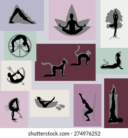 Yoga poses set with visualization. Vector illustration in eps8 format.