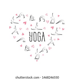 Yoga poses in shape of a circle.Ideal for greeting cards, wall decor, textile design and much more.