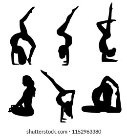 Yoga poses silhouette doodles set