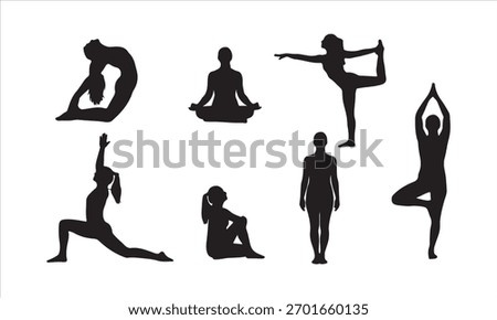 Yoga Poses Silhouette Set | Basic Asanas Vector Collection for Wellness and Fitness
