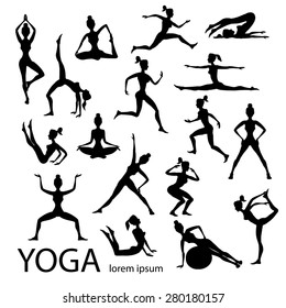 yoga poses silhouettes  vector body pose female art black