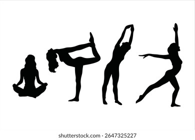 Yoga Poses Silhouettes - Women Practicing Yoga And Pilates Vector Set